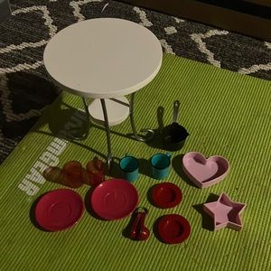 American girl doll table and dishes bundle